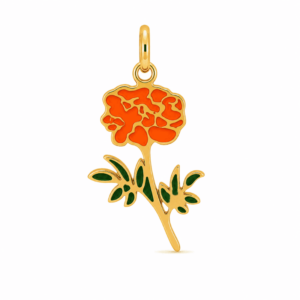 Charm fleur de naissance octobre doré en acier inoxydable avec fleur blanche et feuilles vertes, pour bijou personnalisable Les Paulinas