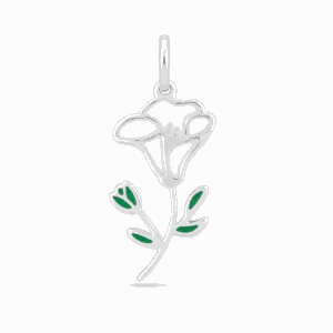 Charm fleur de naissance septembre argenté en acier inoxydable avec fleur blanche et feuilles vertes, pour bijou personnalisable Les Paulinas
