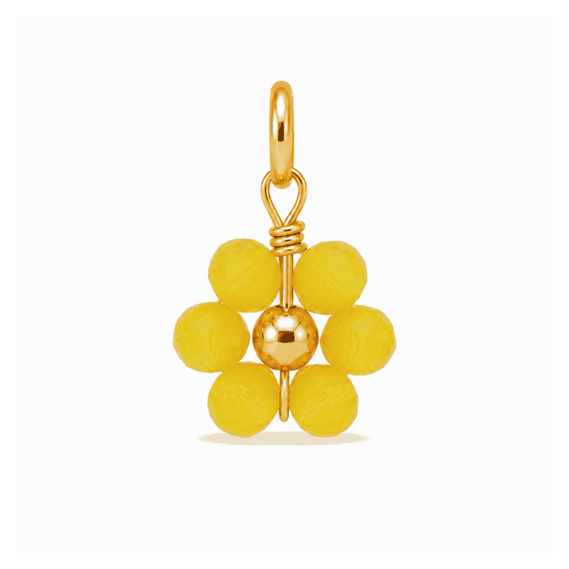 Les Paulinas, charm fleur perle jaune opaque doré en acier inoxydable Charm fleur perle jaune opaque doré en acier inoxydable pour bijou personnalisable Les Paulinas