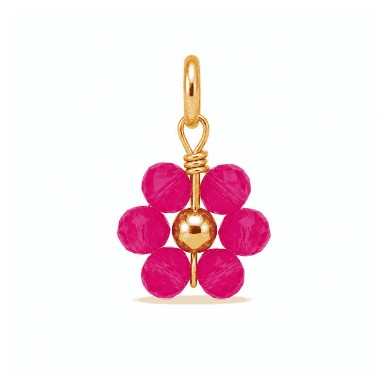 Les Paulinas, charm fleur perle rose opaque doré en acier inoxydable Charm fleur perle rose opaque doré en acier inoxydable pour bijou personnalisable Les Paulinas