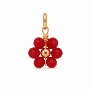 Charm fleur perle rouge opaque doré en acier inoxydable pour bijou personnalisable Les Paulinas