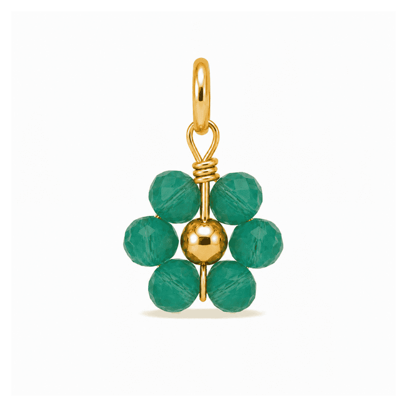 Les Paulinas, charm fleur perle verte opaque doré en acier inoxydable Charm fleur perle verte opaque doré en acier inoxydable pour bijou personnalisable Les Paulinas
