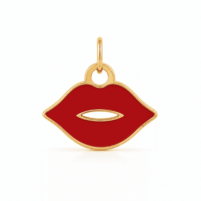 Les Paulinas, charm lèvres doré en acier inoxydable Charm lèvres doré en acier inoxydable représentant une bouche stylisée, pour bijou personnalisable Les Paulinas