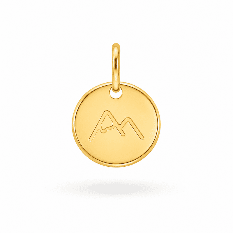 Les Paulinas, charm médaille Pic du Midi d'Ossau doré en acier inoxydable Charm médaille gravée du Pic du Midi d'Ossau doré en acier inoxydable pour bijou personnalisable Les Paulinas