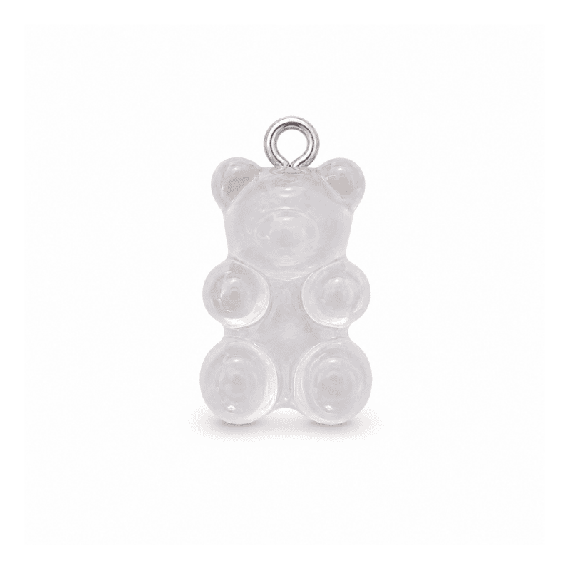 Les Paulinas, charm nounours transparent blanc argenté en acier inoxydable Charm nounours transparent blanc argenté en acier inoxydable, pendentif ourson pour bijou personnalisable Les Paulinas
