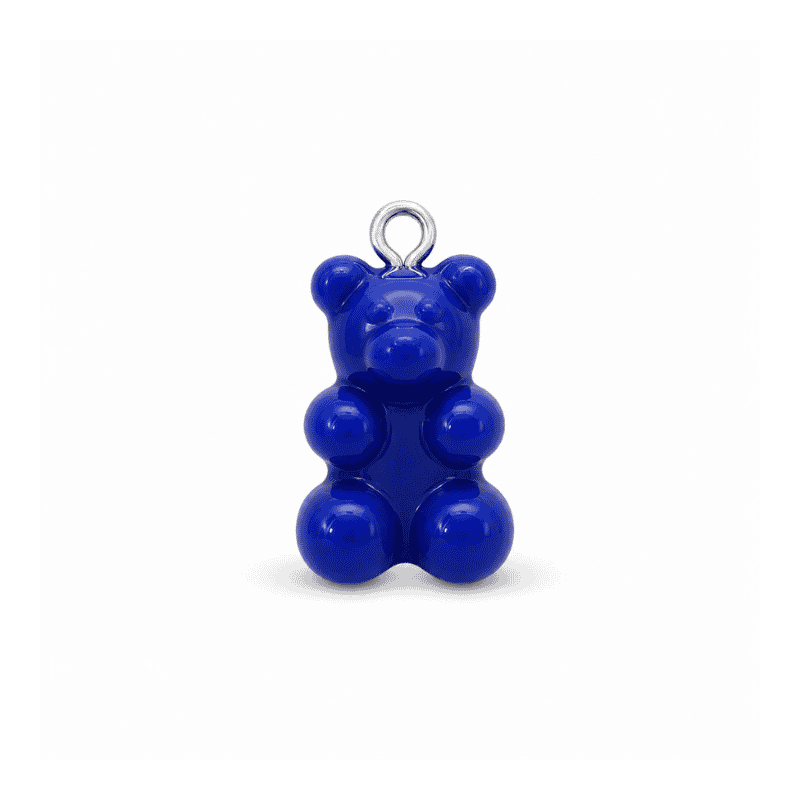 Les Paulinas, charm nounours opaque bleu foncé argenté en acier inoxydable Charm nounours opaque bleu foncé avec anneau argenté en acier inoxydable, pour bijou personnalisable Les Paulinas