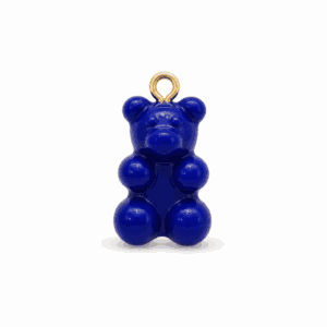 Charm nounours opaque bleu foncé avec anneau doré en acier inoxydable, pour bijou personnalisable Les Paulinas