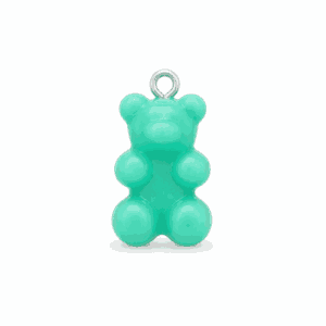 Charm nounours opaque bleu vert avec anneau argenté en acier inoxydable, pour bijou personnalisable Les Paulinas