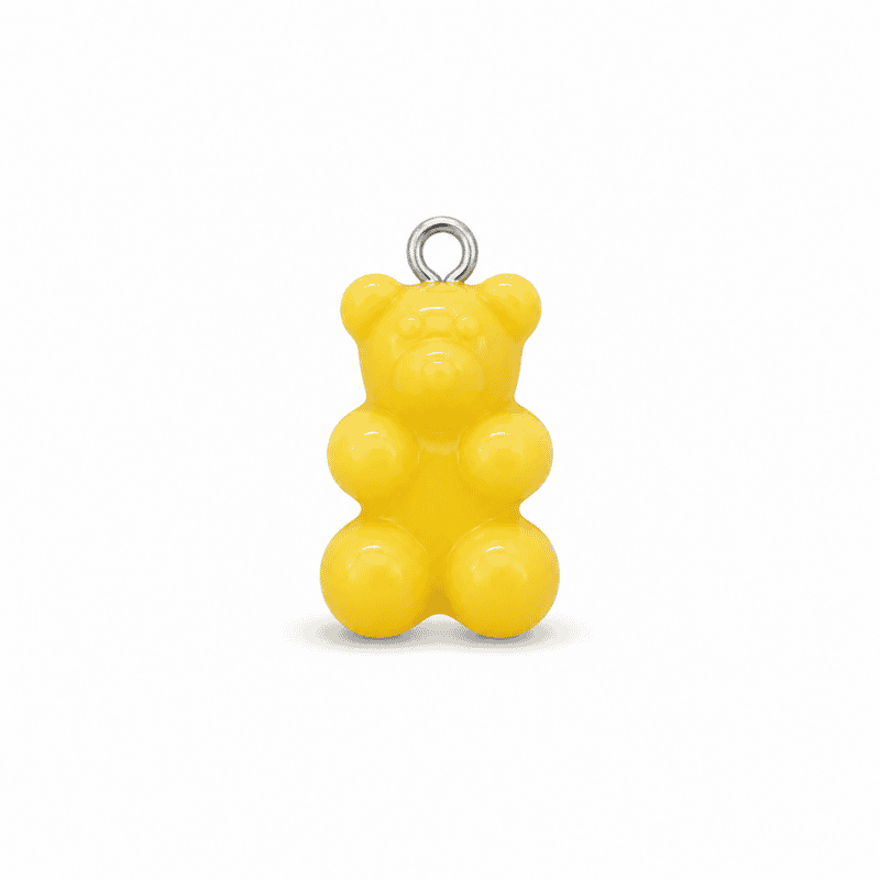 Les Paulinas, charm nounours opaque jaune argenté en acier inoxydable Charm nounours opaque jaune avec anneau argenté en acier inoxydable, pour bijou personnalisable Les Paulinas