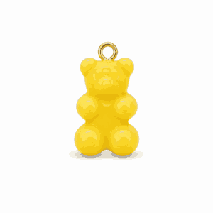 Charm nounours opaque jaune avec anneau doré en acier inoxydable, pour bijou personnalisable Les Paulinas