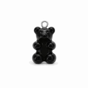 Charm nounours opaque noir avec anneau argenté en acier inoxydable, pour bijou personnalisable Les Paulinas