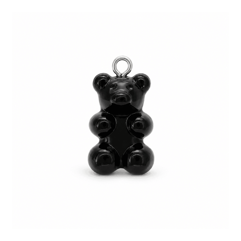 Les Paulinas, charm nounours opaque noir argenté en acier inoxydable Charm nounours opaque noir avec anneau argenté en acier inoxydable, pour bijou personnalisable Les Paulinas