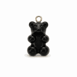 Charm nounours opaque noir avec anneau doré en acier inoxydable, pour bijou personnalisable Les Paulinas