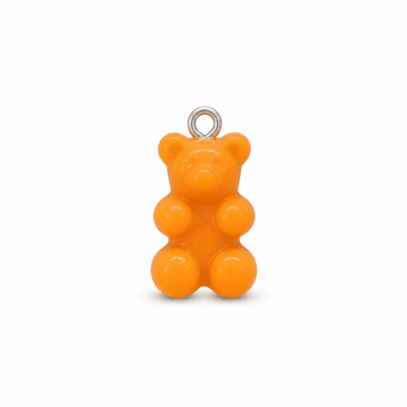 Les Paulinas, charm nounours opaque orange argenté en acier inoxydable Charm nounours opaque orange avec anneau argenté en acier inoxydable, pour bijou personnalisable Les Paulinas