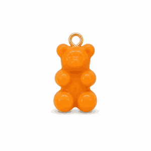 Charm nounours opaque orange avec anneau doré en acier inoxydable, pour bijou personnalisable Les Paulinas