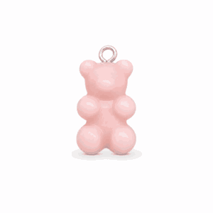Charm nounours opaque rose clair avec anneau argenté en acier inoxydable, pour bijou personnalisable Les Paulinas