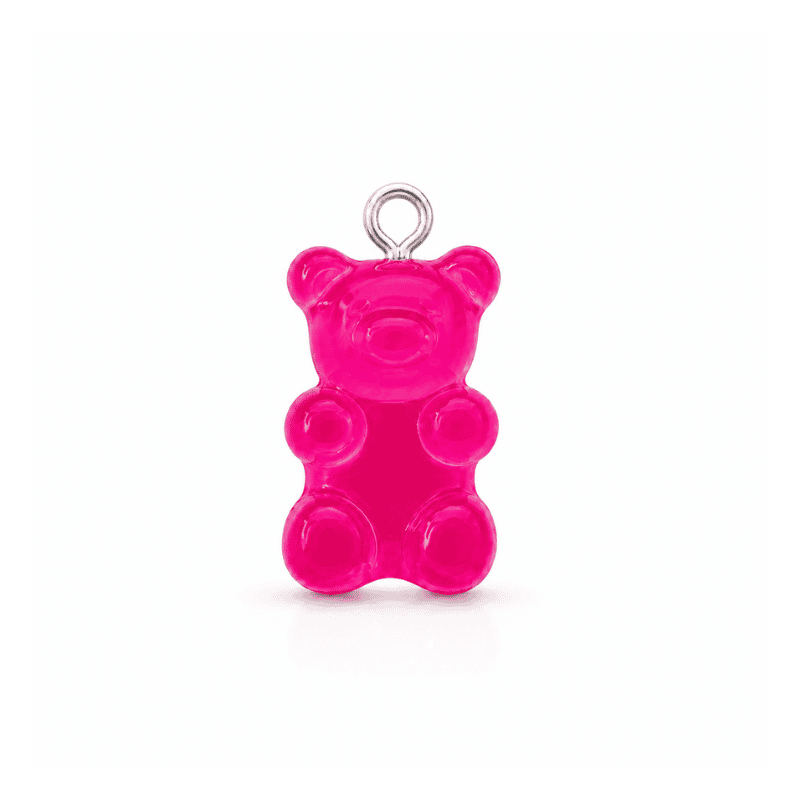 Les Paulinas, charm nounours transparent rose fuchsia argenté en acier inoxydable Charm nounours transparent rose fuchsia argenté en acier inoxydable, pendentif ourson pour bijou personnalisable Les Paulinas