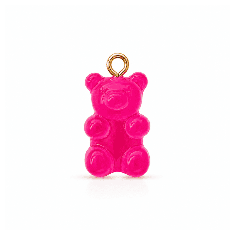 Les Paulinas, charm nounours transparent rose fuchsia doré en acier inoxydable Charm nounours transparent rose fuchsia doré en acier inoxydable, pendentif en forme d'ourson pour bijou personnalisable Les Paulinas