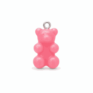 Charm nounours opaque rose avec anneau argenté en acier inoxydable, pour bijou personnalisable Les Paulinas