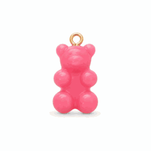 Charm nounours opaque rose avec anneau doré en acier inoxydable, pour bijou personnalisable Les Paulinas
