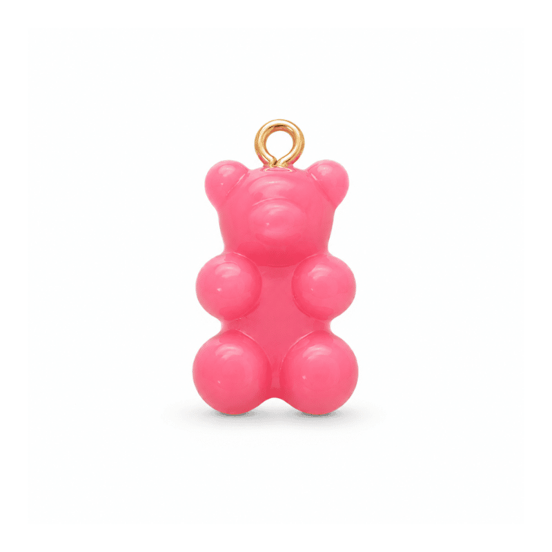 Les Paulinas, charm nounours opaque rose doré en acier inoxydable Charm nounours opaque rose avec anneau doré en acier inoxydable, pour bijou personnalisable Les Paulinas