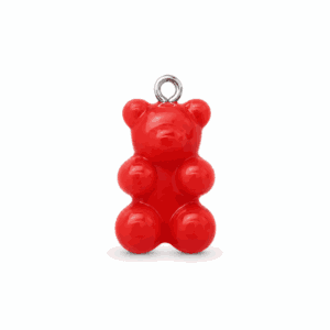 Charm nounours opaque rouge avec anneau argenté en acier inoxydable, pour bijou personnalisable Les Paulinas