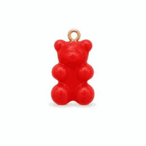 Charm nounours opaque rouge avec anneau doré en acier inoxydable, pour bijou personnalisable Les Paulinas