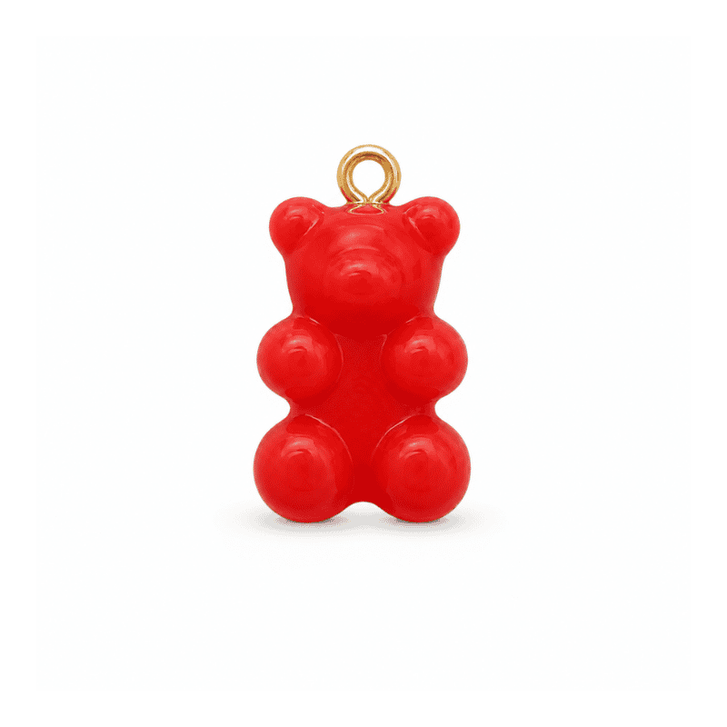 Les Paulinas, charm nounours opaque rouge doré en acier inoxydable Charm nounours opaque rouge avec anneau doré en acier inoxydable, pour bijou personnalisable Les Paulinas