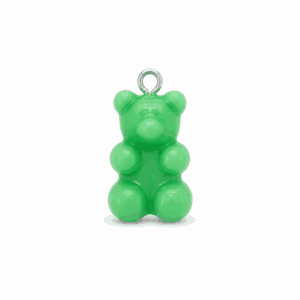 Charm nounours opaque vert avec anneau argenté en acier inoxydable, pour bijou personnalisable Les Paulinas