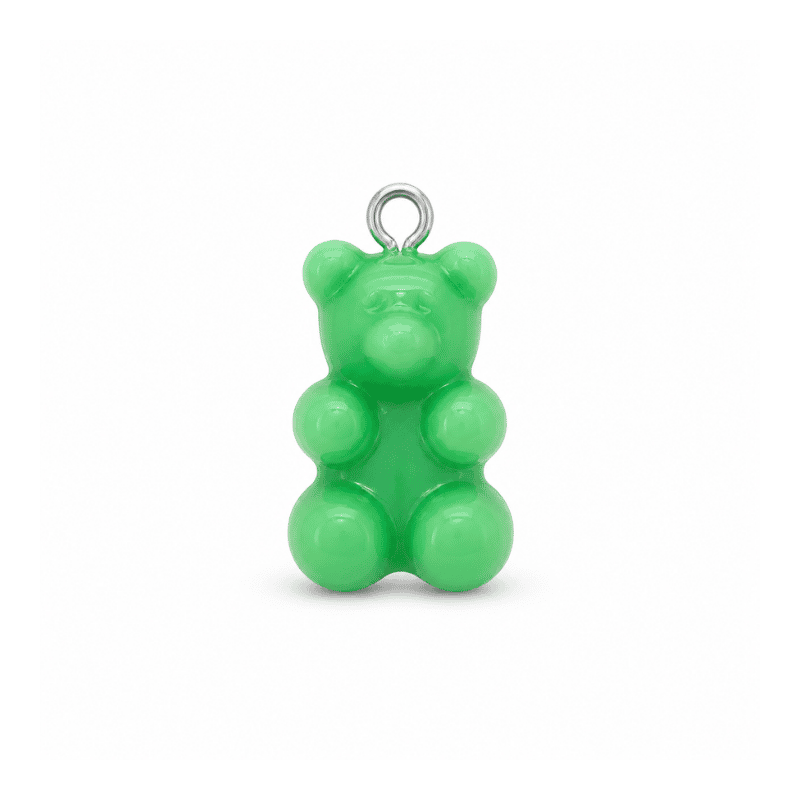 Les Paulinas, charm nounours opaque vert argenté en acier inoxydable Charm nounours opaque vert avec anneau argenté en acier inoxydable, pour bijou personnalisable Les Paulinas