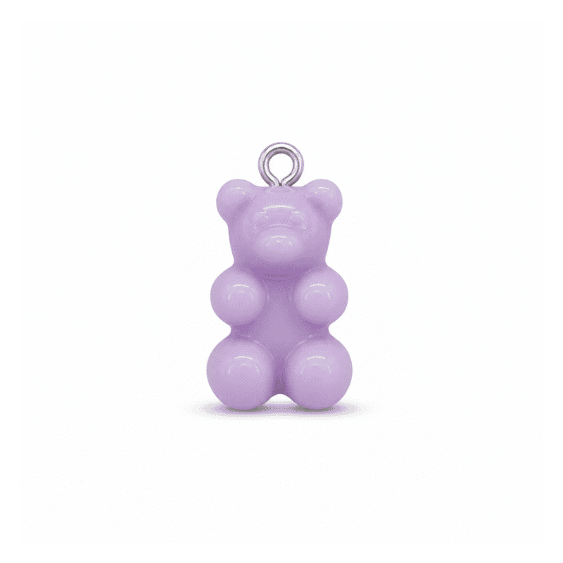 Les Paulinas, charm nounours opaque violet argenté en acier inoxydable Charm nounours opaque violet avec anneau argenté en acier inoxydable, pour bijou personnalisable Les Paulinas