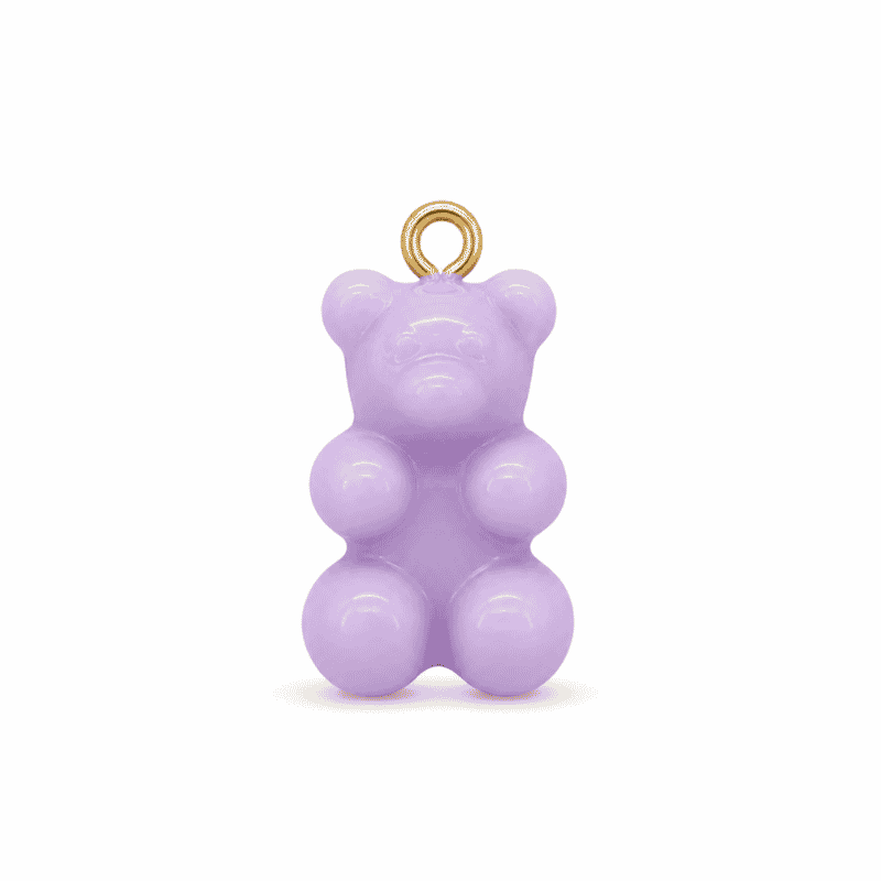 Les Paulinas, charm nounours opaque violet doré en acier inoxydable Charm nounours opaque violet avec anneau doré en acier inoxydable, pour bijou personnalisable Les Paulinas