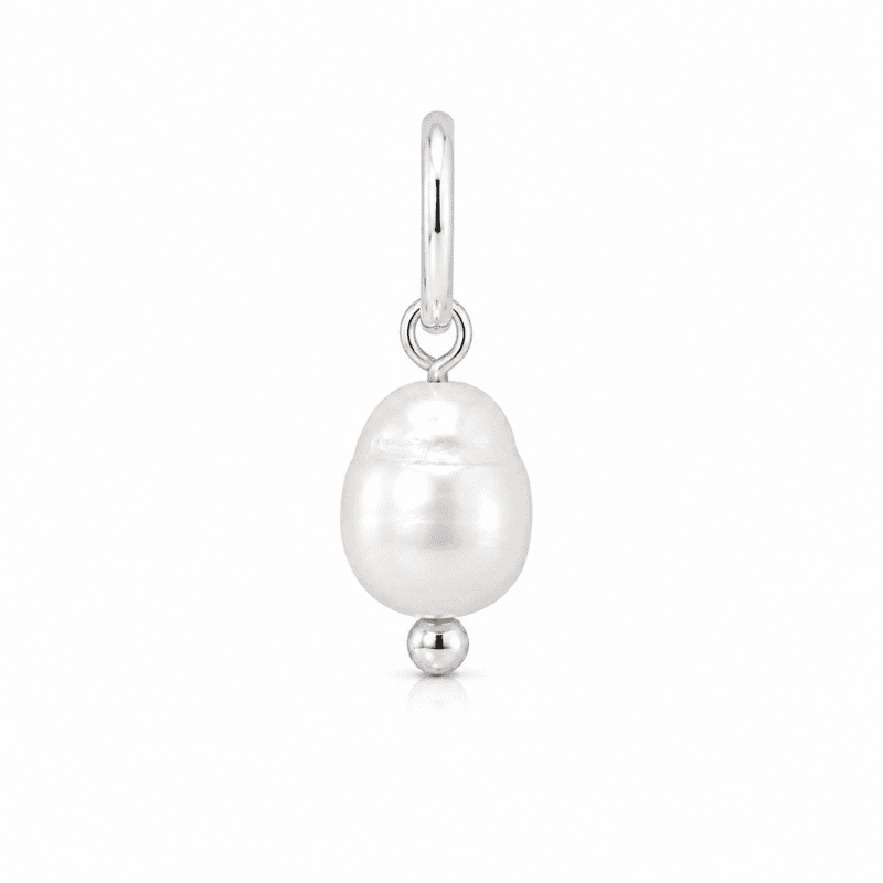Les Paulinas, charm perle argenté en acier inoxydable Charm perle argenté en acier inoxydable avec perle élégante, pour bijou personnalisable Les Paulinas