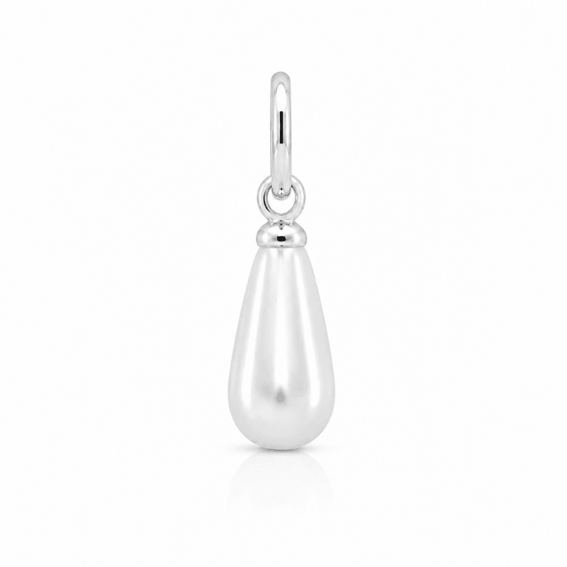 Les Paulinas, charm perle goutte argenté en acier inoxydable Charm perle goutte argenté en acier inoxydable avec perle en forme de goutte, pour bijou personnalisable Les Paulinas