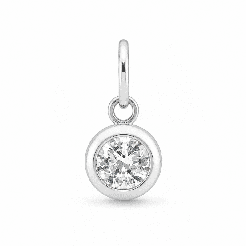Les Paulinas, charm pierre de naissance avril argenté en acier inoxydable Charm pierre de naissance avril argenté en acier inoxydable avec pierre transparente, pour bijou personnalisable Les Paulinas