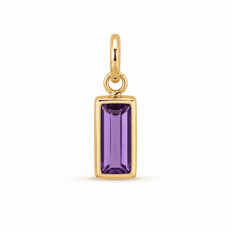 Les Paulinas, charm pierre de naissance février doré en acier inoxydable Charm pierre de naissance février doré en acier inoxydable avec pierre violette, pour bijou personnalisable Les Paulinas