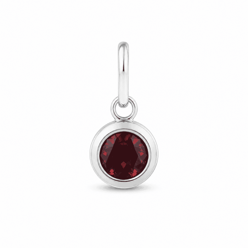 Les Paulinas, charm pierre de naissance janvier argenté en acier inoxydable Charm pierre de naissance janvier argenté en acier inoxydable avec pierre rouge, pour bijou personnalisable Les Paulinas