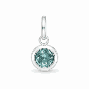 Charm pierre de naissance mars argenté en acier inoxydable avec pierre bleu clair, pour bijou personnalisable Les Paulinas