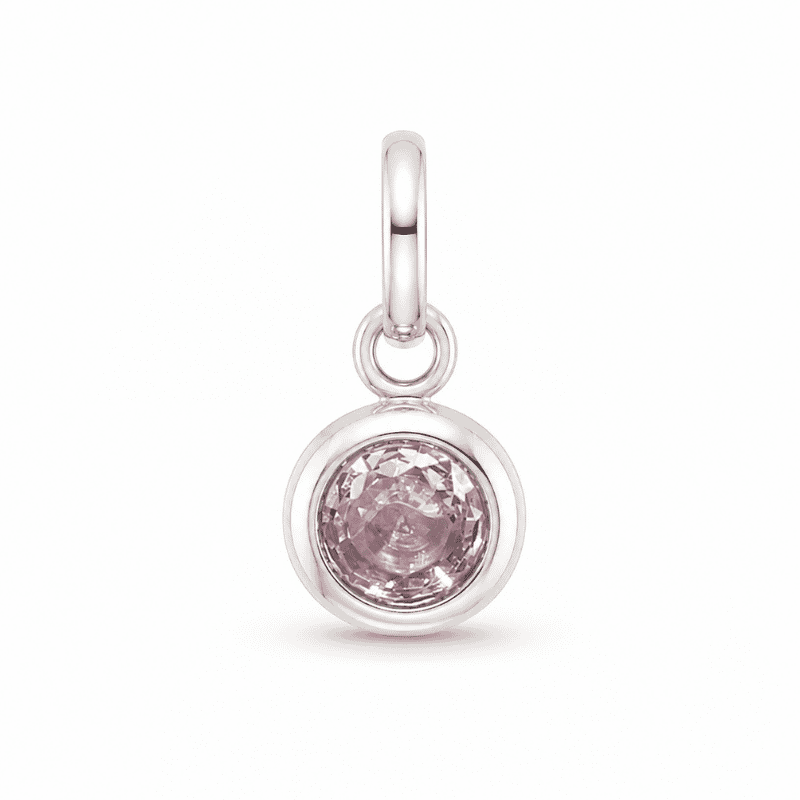 Les Paulinas, charm pierre de naissance octobre argenté en acier inoxydable Charm pierre de naissance octobre argenté en acier inoxydable avec pierre rose, pour bijou personnalisable Les Paulinas