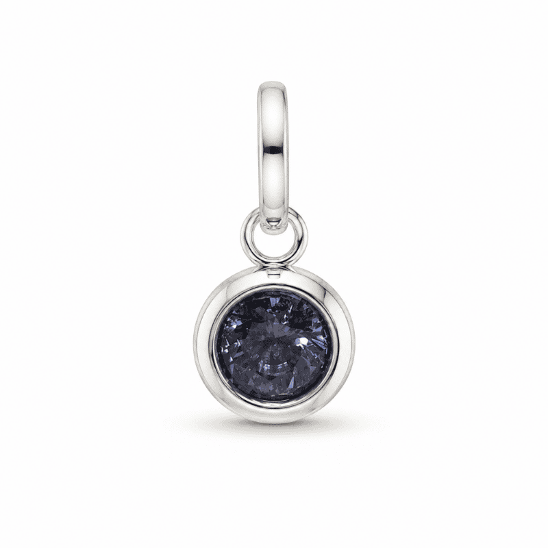 Les Paulinas, charm pierre de naissance septembre argenté en acier inoxydable Charm pierre de naissance septembre argenté en acier inoxydable avec pierre bleu foncé, pour bijou personnalisable Les Paulinas