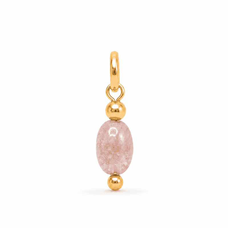 Les Paulinas, charm pierre rose quartz rose doré en acier inoxydable Charm pierre rose quartz rose doré en acier inoxydable pour bijou personnalisable Les Paulinas