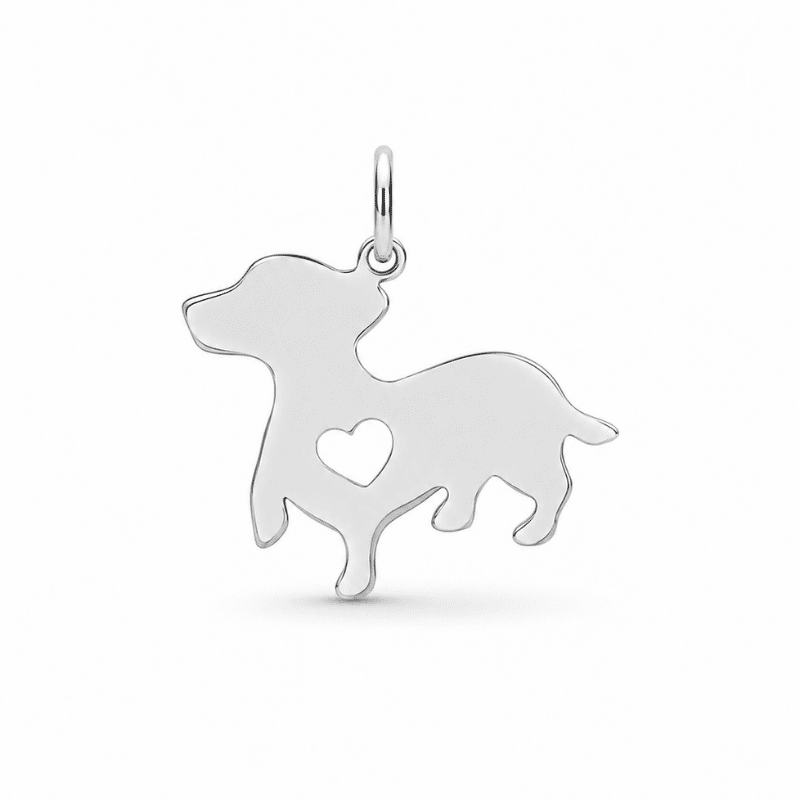 Les Paulinas, charm silhouette de chien teckel argenté en acier inoxydable Charm silhouette de chien teckel argenté en acier inoxydable pour bijou personnalisable Les Paulinas