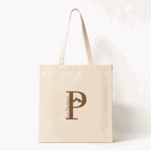 Tote bag beige en coton avec logo Les Paulinas marron, sac en toile élégant et minimaliste pour transporter vos bijoux et accessoires