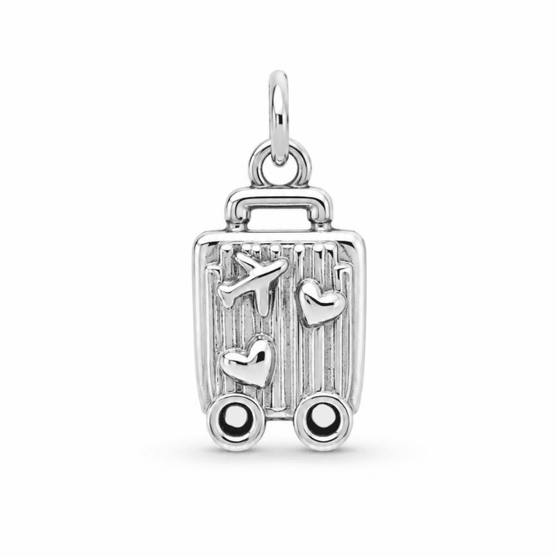 Les Paulinas, charm valise argenté en acier inoxydable Charm valise argenté en acier inoxydable pour bijou personnalisable Les Paulinas