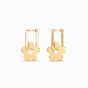 Paire de créoles rectangulaires dorées Paulina Exceptionnelle en acier inoxydable avec fleur, boucles d’oreilles personnalisables Les Paulinas