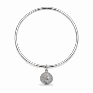 Jonc pièce de monnaie argenté en acier inoxydable avec charm médaille, bijou personnalisable Les Paulinas