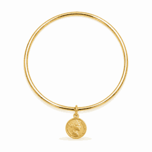 Jonc pièce de monnaie doré en acier inoxydable avec charm médaille, bijou personnalisable Les Paulinas